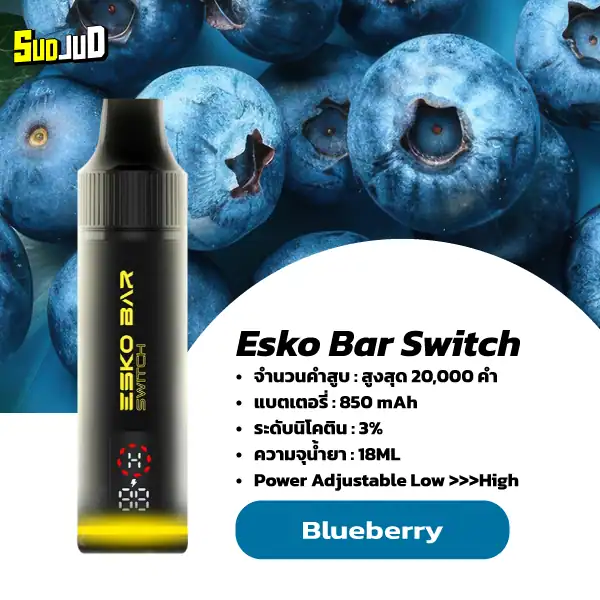 esko switch starter kit blueberry บลูเบอร์รี่หวานฉ่ำ กลิ่นชัด หอมฟุ้งเต็มคำ