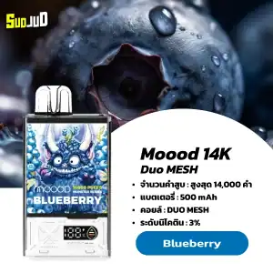 moood14k blueberry บลูเบอร์รีเข้มข้น หวานฉ่ำ เปรี้ยวปลายเล็กน้อย กลิ่นชัด